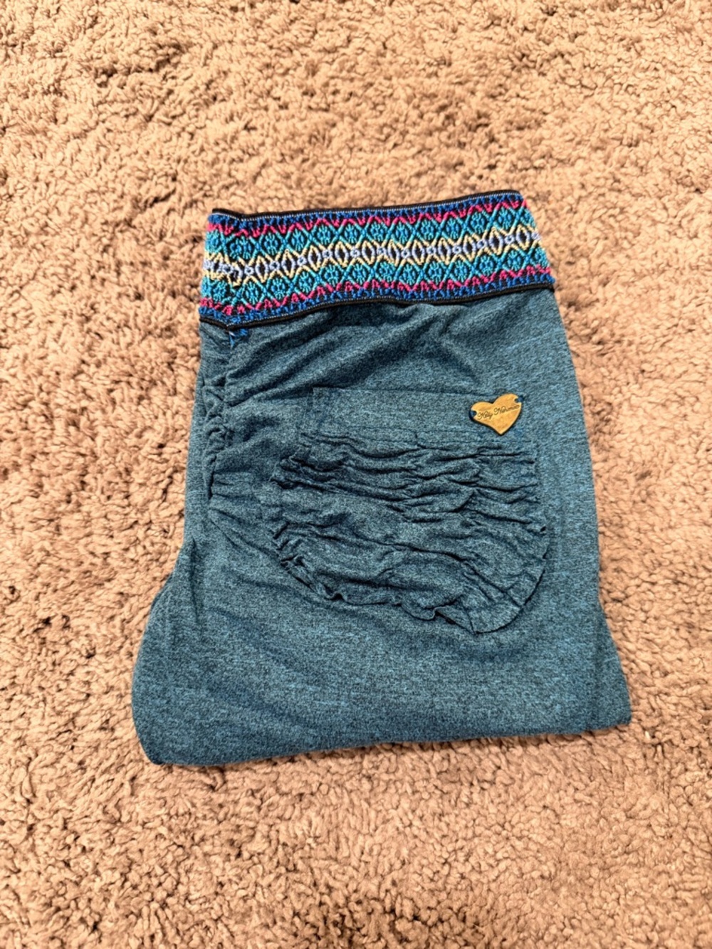 Cute Booty Lounge Teal Leggings with Patterned Waistband